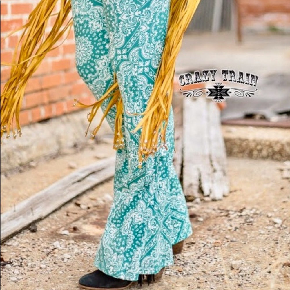 Crazy Train Turquoise bell bottom pants